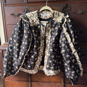 Karlie Floral Quilted Jacket - Black and Cream